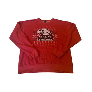 Tultex Miami RedHawks Sweatshirt Mens Medium Red Fair Isle NCAA Crewneck Fleece